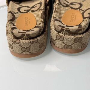 Gucci Beige and Brown Monogram Loafers
